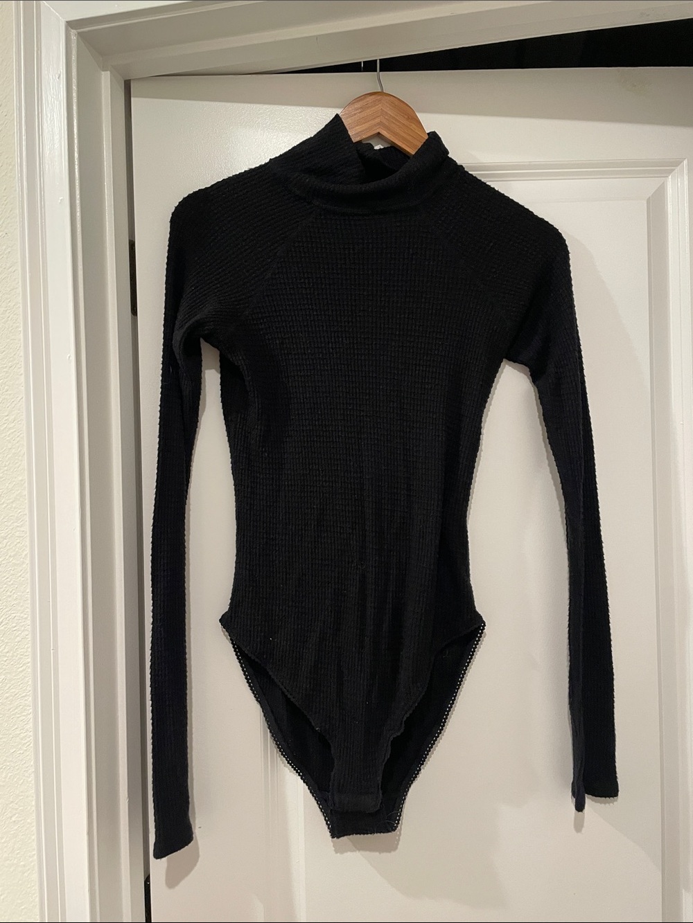 Free People Black Ribbed Turtleneck Bodysuit small